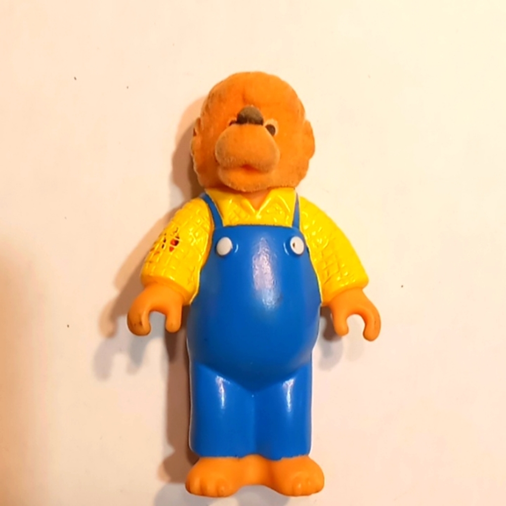 Vintage 1986 Berenstain Bears Papa Bear Flocked Fur Plastic Toy Figure 3.5"